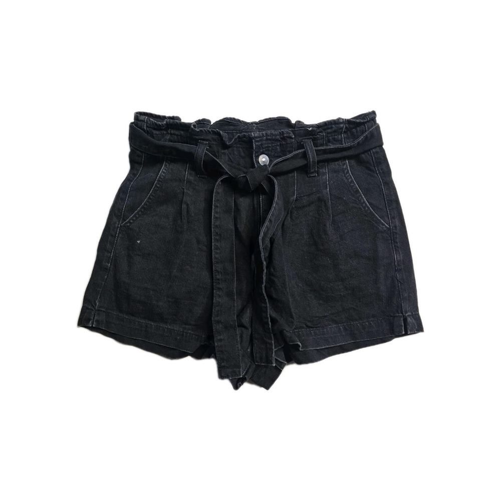 American Eagle Mom Jean Paperbag Denim Shorts 6 Black  Tie